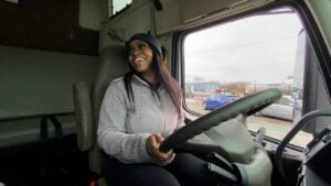 Jamie Vance in semi truck driving training